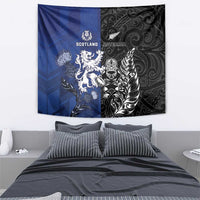 New Zealand And Scotland Rugby Tapestry Maori Tiki With Thistle Together