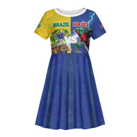 Custom Brazil And Haiti Football Kid Short Sleeve Dress Jaguar With Kanson Wouj Special Style
