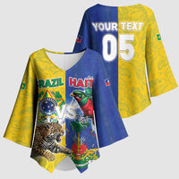 Custom Brazil And Haiti Football Kimono Sleeve Blouse Jaguar With Kanson Wouj Special Style