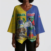 Custom Brazil And Haiti Football Kimono Sleeve Blouse Jaguar With Kanson Wouj Special Style