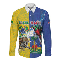 Custom Brazil And Haiti Football Long Sleeve Button Shirt Jaguar With Kanson Wouj Special Style