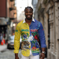 Custom Brazil And Haiti Football Long Sleeve Button Shirt Jaguar With Kanson Wouj Special Style