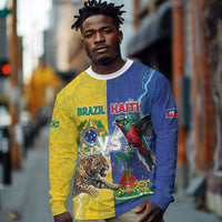 Custom Brazil And Haiti Football Long Sleeve Shirt Jaguar With Kanson Wouj Special Style
