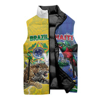 Custom Brazil And Haiti Football Sleeveless Puffer Jacket Jaguar With Kanson Wouj Special Style