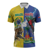 Custom Brazil And Haiti Football Zipper Polo Shirt Jaguar With Kanson Wouj Special Style