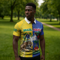 Custom Brazil And Haiti Football Zipper Polo Shirt Jaguar With Kanson Wouj Special Style