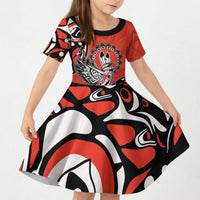 Canada National Indigenous Peoples Day Kid Short Sleeve Dress Haida Art Eagle