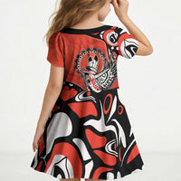 Canada National Indigenous Peoples Day Kid Short Sleeve Dress Haida Art Eagle
