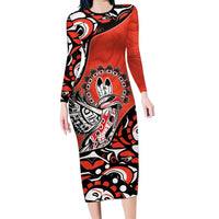 Canada National Indigenous Peoples Day Long Sleeve Bodycon Dress Haida Art Eagle
