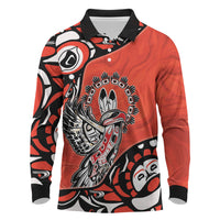 Canada National Indigenous Peoples Day Long Sleeve Polo Shirt Haida Art Eagle