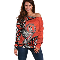 Canada National Indigenous Peoples Day Off Shoulder Sweater Haida Art Eagle