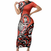 Canada National Indigenous Peoples Day Short Sleeve Bodycon Dress Haida Art Eagle