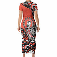 Canada National Indigenous Peoples Day Short Sleeve Bodycon Dress Haida Art Eagle