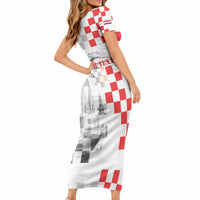 Personalized Croatia Hrvatska Short Sleeve Bodycon Dress National Day 2026 White Version LT05