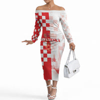 Personalized Croatia Hrvatska Off The Shoulder Long Sleeve Dress National Day 2026 Red Version
