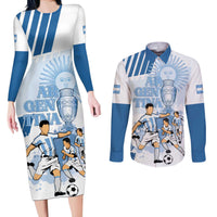Custom Argentina 2024 Football Couples Matching Long Sleeve Bodycon Dress and Long Sleeve Button Shirt Go Champions La Albiceleste LT05 - Wonder Print Shop