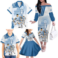 Custom Argentina 2024 Football Family Matching Off The Shoulder Long Sleeve Dress and Hawaiian Shirt Go Champions La Albiceleste LT05 - Wonder Print Shop