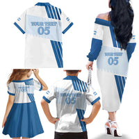 Custom Argentina 2024 Football Family Matching Off The Shoulder Long Sleeve Dress and Hawaiian Shirt Go Champions La Albiceleste LT05 - Wonder Print Shop