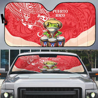 Puerto Rico Auto Sun Shade Coqui Frog With Polynesian Pattern - Wonder Print Shop