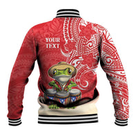 Personalized Puerto Rico Baseball Jacket Coqui Frog With Polynesian Pattern - Wonder Print Shop