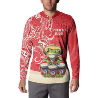 Personalized Puerto Rico Button Sweatshirt Coqui Frog With Polynesian Pattern - Wonder Print Shop