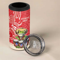 Personalized Puerto Rico 4 in 1 Can Cooler Tumbler Coqui Frog With Polynesian Pattern - Wonder Print Shop