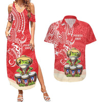 Personalized Puerto Rico Couples Matching Summer Maxi Dress and Hawaiian Shirt Coqui Frog With Polynesian Pattern - Wonder Print Shop