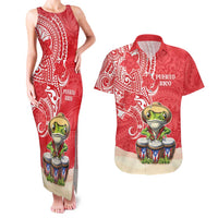 Personalized Puerto Rico Couples Matching Tank Maxi Dress and Hawaiian Shirt Coqui Frog With Polynesian Pattern - Wonder Print Shop