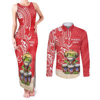 Personalized Puerto Rico Couples Matching Tank Maxi Dress and Long Sleeve Button Shirt Coqui Frog With Polynesian Pattern - Wonder Print Shop