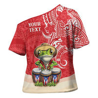 Personalized Puerto Rico Cross Shoulder Shirt Coqui Frog With Polynesian Pattern - Wonder Print Shop