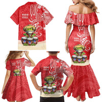 Personalized Puerto Rico Family Matching Mermaid Dress and Hawaiian Shirt Coqui Frog With Polynesian Pattern - Wonder Print Shop