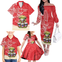 Personalized Puerto Rico Family Matching Off The Shoulder Long Sleeve Dress and Hawaiian Shirt Coqui Frog With Polynesian Pattern - Wonder Print Shop