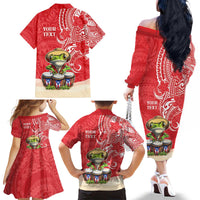 Personalized Puerto Rico Family Matching Off The Shoulder Long Sleeve Dress and Hawaiian Shirt Coqui Frog With Polynesian Pattern - Wonder Print Shop