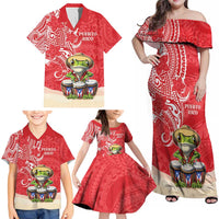 Personalized Puerto Rico Family Matching Off Shoulder Maxi Dress and Hawaiian Shirt Coqui Frog With Polynesian Pattern - Wonder Print Shop