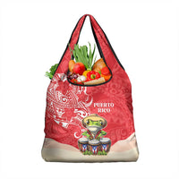 Puerto Rico Grocery Bag Coqui Frog With Polynesian Pattern - Wonder Print Shop