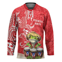 Personalized Puerto Rico Hockey Jersey Coqui Frog With Polynesian Pattern - Wonder Print Shop