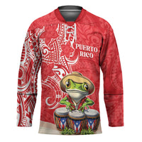 Personalized Puerto Rico Hockey Jersey Coqui Frog With Polynesian Pattern - Wonder Print Shop