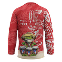 Personalized Puerto Rico Hockey Jersey Coqui Frog With Polynesian Pattern - Wonder Print Shop