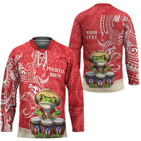 Personalized Puerto Rico Hockey Jersey Coqui Frog With Polynesian Pattern - Wonder Print Shop