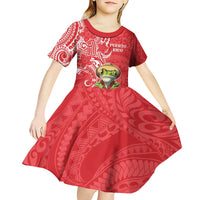 Personalized Puerto Rico Kid Short Sleeve Dress Coqui Frog With Polynesian Pattern - Wonder Print Shop