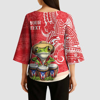 Personalized Puerto Rico Kimono Sleeve Blouse Coqui Frog With Polynesian Pattern - Wonder Print Shop