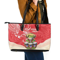 Puerto Rico Leather Tote Bag Coqui Frog With Polynesian Pattern - Wonder Print Shop
