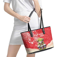 Puerto Rico Leather Tote Bag Coqui Frog With Polynesian Pattern - Wonder Print Shop