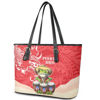 Puerto Rico Leather Tote Bag Coqui Frog With Polynesian Pattern - Wonder Print Shop