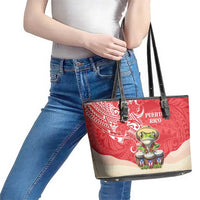 Puerto Rico Leather Tote Bag Coqui Frog With Polynesian Pattern - Wonder Print Shop