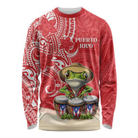 Personalized Puerto Rico Long Sleeve Shirt Coqui Frog With Polynesian Pattern - Wonder Print Shop
