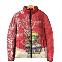 Personalized Puerto Rico Padded Jacket Coqui Frog With Polynesian Pattern - Wonder Print Shop