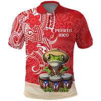 Personalized Puerto Rico Polo Shirt Coqui Frog With Polynesian Pattern - Wonder Print Shop