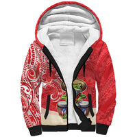 Personalized Puerto Rico Sherpa Hoodie Coqui Frog With Polynesian Pattern - Wonder Print Shop