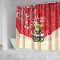 Puerto Rico Shower Curtain Coqui Frog With Polynesian Pattern - Wonder Print Shop
